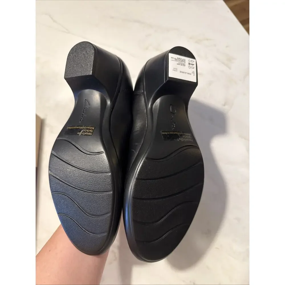 Clarks - Ingalls Siene - Leather Heel Pumps - Black- Size 8 - Comfortable